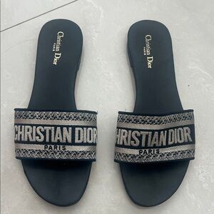 Dior Black and Cream Slide Sandals